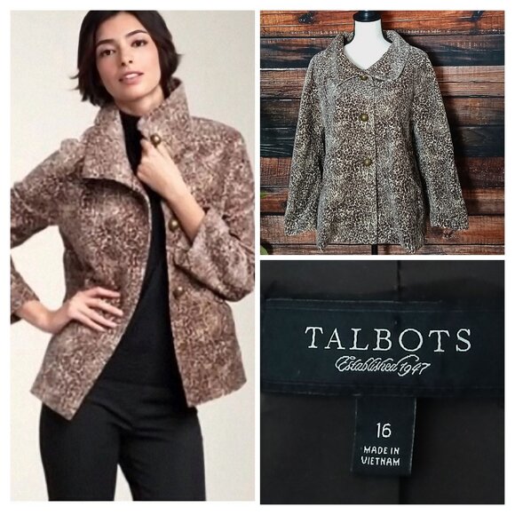 Talbots Jacket Size 16 Animal Print Velvet Swing Coat Button Up Pockets Lined - Picture 1 of 11